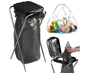 KADAX Soporte para bolsas de basura individual, soporte para bolsas de basura en 5 colores, soporte para separación de residuos con tapa de plástico, soporte para bolsas de basura para bolsas de 120 L