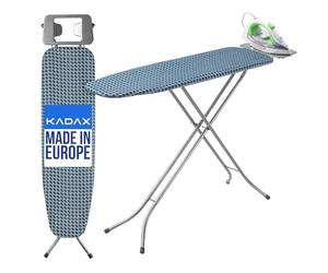 KADAX Tabla de Planchar con Estructura de Acero, Mesa Plegable con Altura Regulable, Soporte para Plancha y Patas Antideslizantes (Azul)