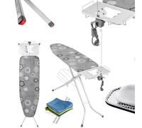 KADAX Tabla de planchar plegable, 120x38cm Tabla de planchar con vapor y tomacorriente, mesa de planchar con patas antideslizantes, altura ajustable con soporte para plancha (Gris)