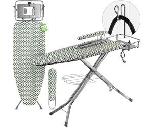 KADAX Tabla de Planchar Plegable con Enchufe, Altura Regulable, Funda Removible, Mesa para Planchar Mangas y Soporte para Plancha y Cable (Verde)