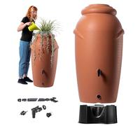 KADAX Tanque de lluvia de plástico de 210 litros, depósito de agua con soporte, grifo y cuenco para plantas, depósito decorativo a prueba de heladas