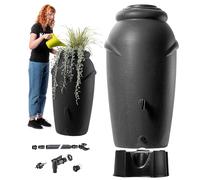 KADAX Tanque de lluvia de plástico de 210 litros, depósito de agua de lluvia con soporte, grifo y cuenco para plantas, depósito de lluvia decorativo, barril de lluvia a prueba de heladas