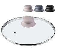 KADAX Tapa de cristal con mango de silicona, tapa resistente al calor para olla de 14 a 30 cm, tapa con orificio de vapor, tapa universal en diferentes tamaños (22 cm, beige)