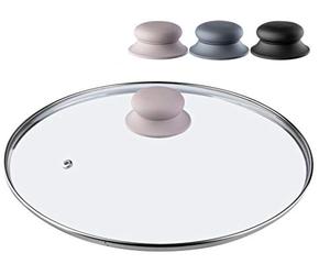 KADAX Tapa de cristal con mango de silicona, tapa resistente al calor para olla de 14 a 30 cm, tapa con orificio de vapor, tapa universal en diferentes tamaños (28 cm, beige)