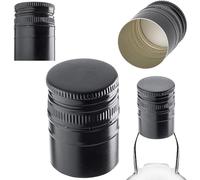 KADAX Tapón de rosca de 30 x 44 mm para botellas, tapón de aluminio, tapa de rosca para botellas de vino, zumo y licor (negro, 10 unidades)