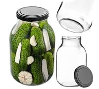 KADAX Tarro de 3 litros con tapa de rosca en color negro - Tarro grande de fermentación para chucrut, kombucha y conservas