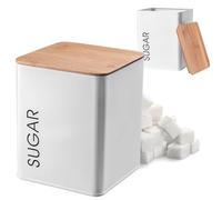 KADAX Tarro de almacenamiento con tapa, recipiente de almacenamiento de acero con recubrimiento en polvo, recipiente de almacenamiento, recipiente hermético (cuadrado, "SUGAR", blanco)