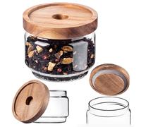 KADAX Tarro de almacenamiento de 250 ml con tapa de madera, recipiente de cristal para guardar alimentos, tarros de almacenamiento con tapa, recipiente de almacenamiento de cristal, tarros de