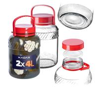 KADAX Tarro de fermentación grande de vidrio, recipiente de almacenamiento con tapa hermética, ideal para preparar encurtidos y chucrut (4L, 2 piezas)