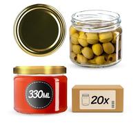KADAX Tarros de conservas con tapa de rosca, Botes Herméticos, Tarros de mermelada de 330 ml, Tarros para mermeladas, Miel, Tapón de rosca (Dorado/20 unidades)