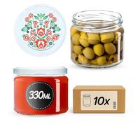 KADAX Tarros de conservas con tapa de rosca, Frascos de Vidrio, tarros de mermelada de 330 ml, tarros para mermeladas, mermeladas, miel, tarros con tapón de rosca (folclórico/10 unidades)