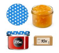 KADAX Tarros de conservas de 235 ml con tapa de rosca fi82 mm, pequeños tarros de mermelada con tapa, tarros de rosca para mermelada y miel, tarros de cristal (lunares azules, 10 unidades)