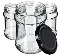 KADAX Tarros de conservas de 500 ml, Frascos de Vidrio con Tapa, Tarros de Almacenamiento con Tapa de Rosca, Tarros Redondos (Negro, 8 Unidades)