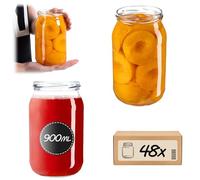 KADAX Tarros de conservas de 900 ml con tapa de rosca fi82 mm, tarros grandes con tapa Twist Off, tarros para conservas de pepinos, tarros para conservas (sin tapa, 48 unidades)