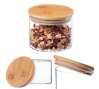 KADAX Tarros de cristal con tapa de bambú, aptos para lavavajillas, recipientes herméticos para guardar espaguetis, harina, cereales o café (redondo 550 ml)
