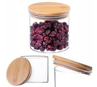 KADAX Tarros de cristal con tapa de bambú, aptos para lavavajillas, recipientes herméticos para guardar espaguetis, harina, cereales o café (redondo 680 ml)