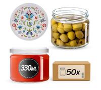 KADAX Tarros de cristal para mermelada, 330 ml, con tapa de rosca fi82 mm, para mermelada, miel y mermelada, tarros de cristal con tapa (flores, 50 unidades)