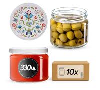 KADAX Tarros de cristal para mermelada, 330 ml, con tapa de rosca fi82 mm, tarros para mermelada, miel y mermelada, tarros de cristal con tapa (flores, 10 unidades)