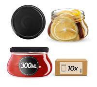 KADAX Tarros de mermelada de 300 ml con tapa de rosca fi82 mm, tarros pequeños para miel y especias, tarros de mermelada con tapa, tarros herméticos para regalar (negro mate, 10 unidades)