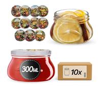 KADAX Tarros de mermelada de 300 ml con tapa de rosca fi82 mm, tarros pequeños para miel y especias, tarros de mermelada con tapa, tarros herméticos para regalar (caja de verduras, 10 unidades)