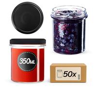 KADAX Tarros de mermelada de 350 ml con tapa de rosca de ø 82 mm, pequeños frascos de envasado con tapa, tarros de envasado para cocinar, tarros de rosca para mermelada y miel (Negro mate, 50 unidades