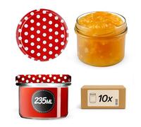 KADAX Tarros pequeños de 235 ml, frascos fi82, mini tarros para miel y especias, tarros de mermelada con tapa, tarros herméticos para regalar (10 unidades de lunares rojos)