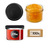 KADAX Tarros pequeños de 235 ml, tarros fi82, mini tarros para miel y condimentos, tarros de mermelada con tapa, tarros herméticos para regalar (negro mate, 100 unidades)