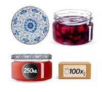 KADAX Tarros pequeños de 250 ml, tarros de mermelada con tapa, herméticos para regalar, minitarros para miel y especias (blanco/azul, 100 unidades)