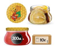 KADAX Tarros pequeños para conservas, 300 ml, tarros en miniatura para miel y especias, tarros de mermelada con tapa, tarros herméticos para regalar (Winnie Pooh, 10 unidades)