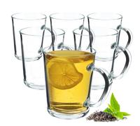 KADAX Taza de vidrio transparente con asa, vaso para beber apto para lavavajillas con asa, vaso de café, vaso de té, vaso de agua, tazas de vidrio caliente (6 x 410 ml)
