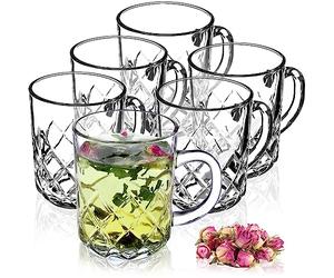 KADAX Tazas de Cristal 230ml, Vasos de Vidrio Transparente con Asa para Café, Té, Capuchino y Bebidas Calientes, Aptos para Lavavajillas (Juego de 6)