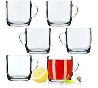 KADAX Tazas de Cristal 310ml, Vasos de Vidrio Transparente con Asa para Café, Té, Capuchino y Bebidas Calientes, Aptos para Lavavajillas (Juego de 6)