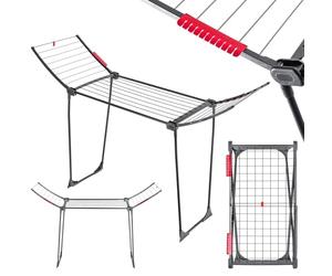 KADAX Tendedero plegable con alas de 18 m, superficie de secado extensible, con patas antideslizantes, ahorra espacio para interiores y exteriores, balcón, fabricado en la UE, color antracita/gris