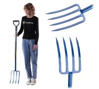 Kadax - Tenedor de heno con Mango en D, Horquilla con Cabeza de Acero, Horquilla ergonómica para jardín, Trucha, Tenedor de espátula, Piedras, jardinería (Mango de Metal)