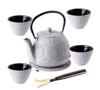 KADAX Tetera japonesa de 1,1 L con 4 tazas de té para té suelto, juego de té japonés de hierro fundido, tetera de hierro fundido con colador, tapa, asa y posavasos (gris)