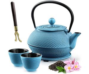 KADAX Tetera japonesa, hervidor de hierro fundido de 850 ml, jarra de 15 cm con filtro de malla y mango resistente, juego de té estilo japonés, jarra de hierro tradicional (azul)