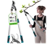 KADAX - Tijeras de podar telescópicas con cuchillas de acero, 64-96 cm, podadora para rosas, podadora manual con asas antideslizantes para ramas, hojas, cortasetos (negro/naranja)