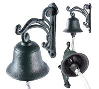 KADAX Timbre de puerta de hierro fundido, campana de jardín con cordón, decorativo estilo rústico, campana para puerta exterior, timbre de puerta montado en la pared (verde)