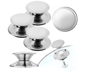 KADAX Tirador de tapa de cacerola, botón de tapa de plástico y acero inoxidable, mango universal para tapa de cacerola, pomo para tapa de cristal (3 unidades), color plateado, K7892