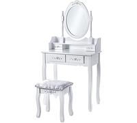 KADAX Tocador con Espejo, Cajón y Taburete, 75 x 40 x 147 cm, Tocador para Dormitorio, Armario (Blanco)