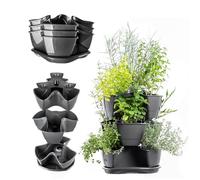 KADAX Torre de plantación, jardín vertical de hierbas de plástico resistente, maceta de columna de 3 L/9 L, jardín vertical para balcón, terraza, macetas apilables (3 de pie, grafito)