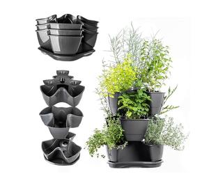 KADAX Torre de plantación, jardín vertical de hierbas de plástico resistente, maceta de columna de 3 L/9 L, jardín vertical para balcón, terraza, macetas apilables (3 de pie, grafito)