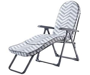 KADAX Tumbona de jardín con respaldo ajustable, estructura de acero, silla de jardín plegable, tumbona con cojín acolchado, tumbona plegable, tumbona de camping, tumbona de relax (gris Zig Zack)