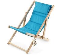 KADAX Tumbona, silla de playa de madera, tumbona de hasta 120 kg, tumbona de madera de haya, sillas plegables de madera, tumbona de playa, tumbona plegable para playa (con reposacabezas, azul)