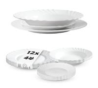 KADAX Vajilla de 12 piezas, juego de vajilla para 4 personas, con plato hondo, plato de postre y plato llano, juego de platos de cristal opal, juego de vajilla (blanco)