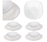 KADAX Vajilla para 4 personas, 12 piezas, con platos hondos, platos de postre y platos llanos, vajilla, juego de platos, color blanco y dorado