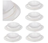 KADAX Vajilla para 6 personas, 18 piezas, con platos hondos, platos de postre y platos llanos, vajilla, juego de platos, color blanco y dorado