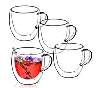 KADAX Vaso de cristal de doble pared, vaso con asa, 250 ml, vaso para té, 4