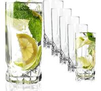 KADAX Vasos Altos de Vidrio Transparente de 325ml, Set de Cristalería de Diseño Elegante para Bebidas Frías y Cócteles, Aptos para Lavavajillas (Juego de 6)
