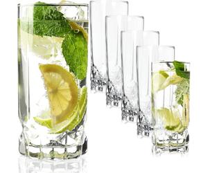 KADAX Vasos Altos de Vidrio Transparente de 325ml, Set de Cristalería de Diseño Elegante para Bebidas Frías y Cócteles, Aptos para Lavavajillas (Juego de 6)
